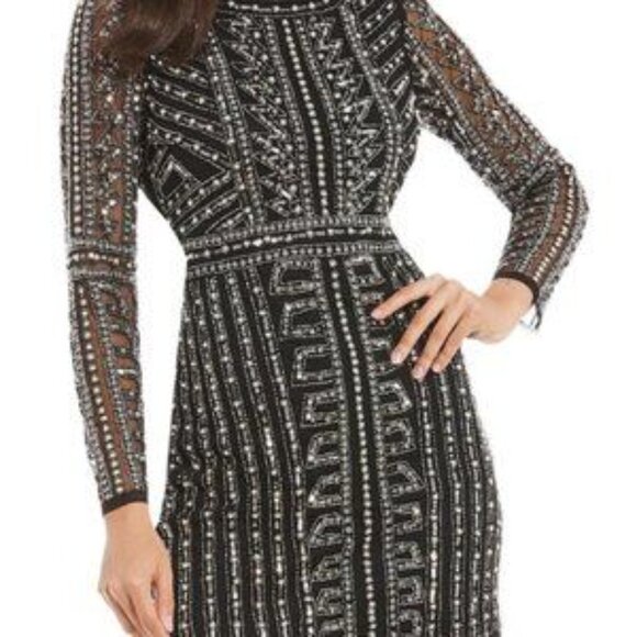 Gianni Bini Embellished Long Sleeve Black Dress SZ 4 NWT - Picture 1 of 16